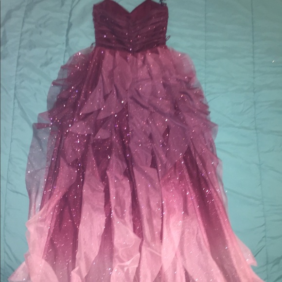 Strapless Burgundy ombré prom dress with ruffles - Picture 1 of 4